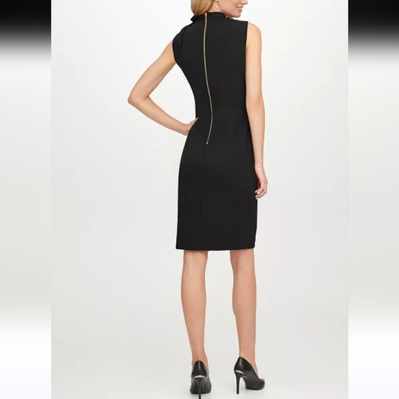 Calvin Klein Size 14 Bow-Neck Sheath Dress Black Classy Event D-1659 - Picture 4 of 12
